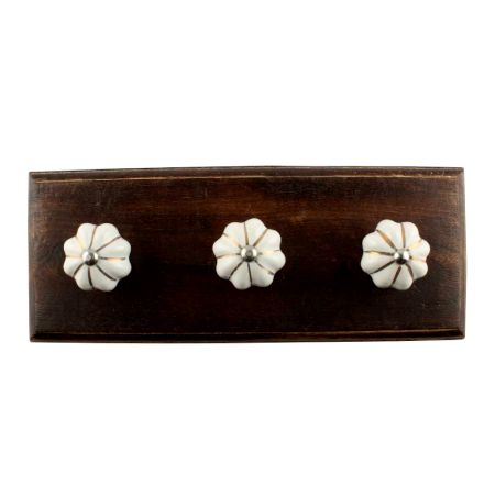 White With Golden Line Medium Ceramic Melon Wooden Hook 